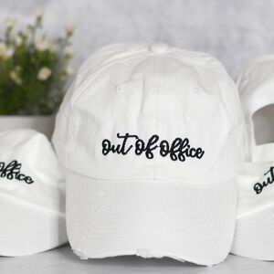 White 'Out of Office' Distressed Baseball Cap Onesize OS